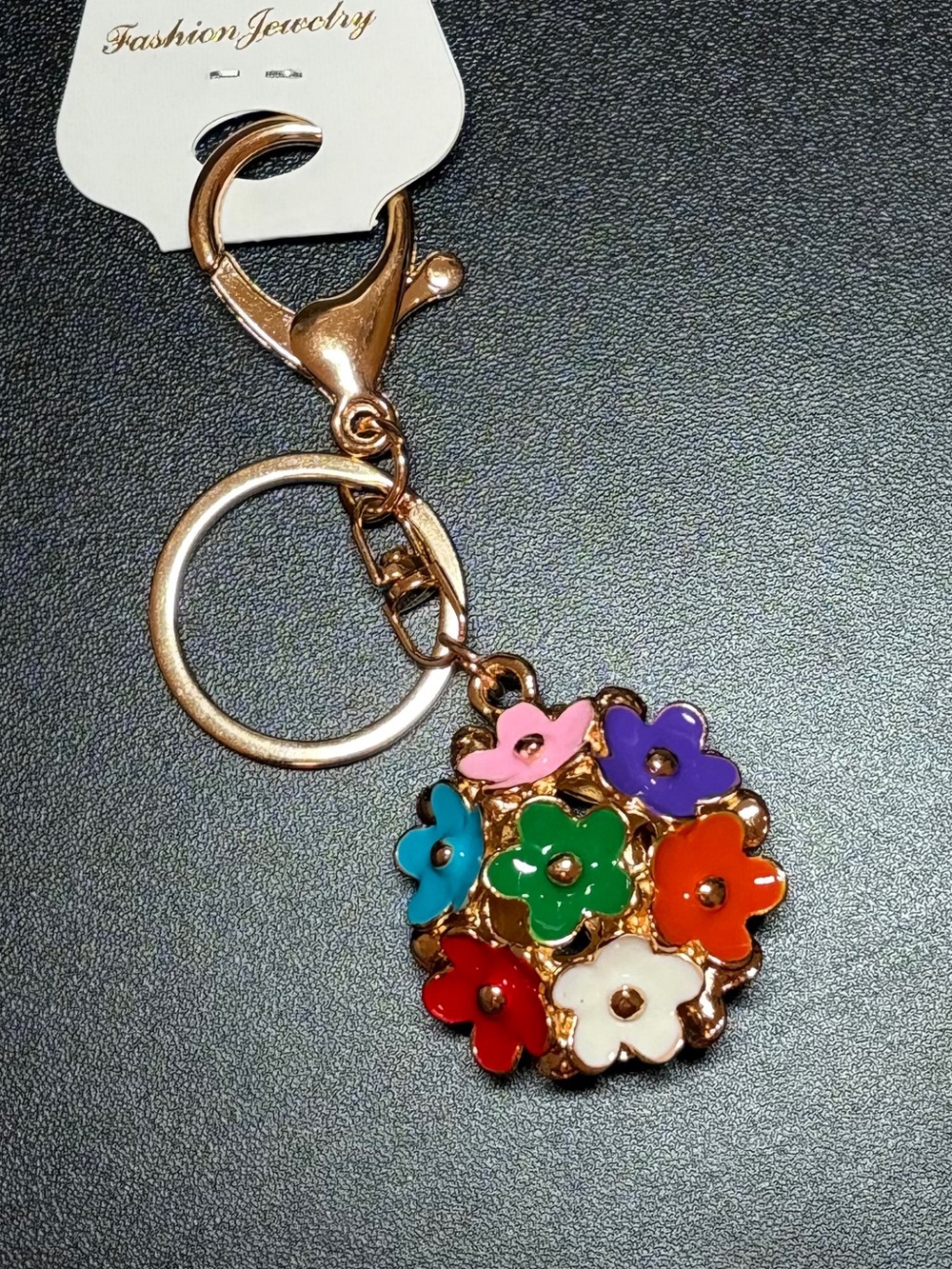 Gold-Tone Multicolor Enamel Flower Keyring